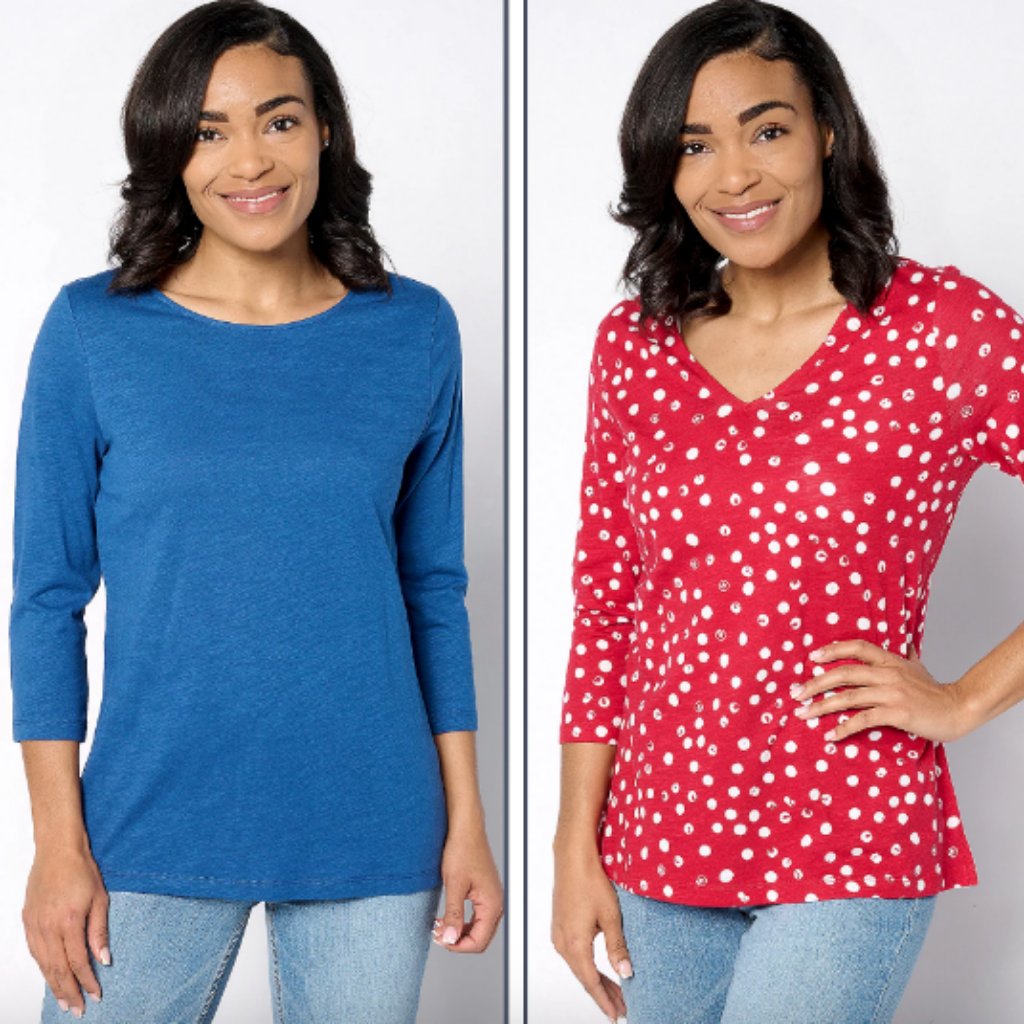 Belle By Kim Gravel Slub Knit Set Of 2 Dot And Solid , Sizes A639683